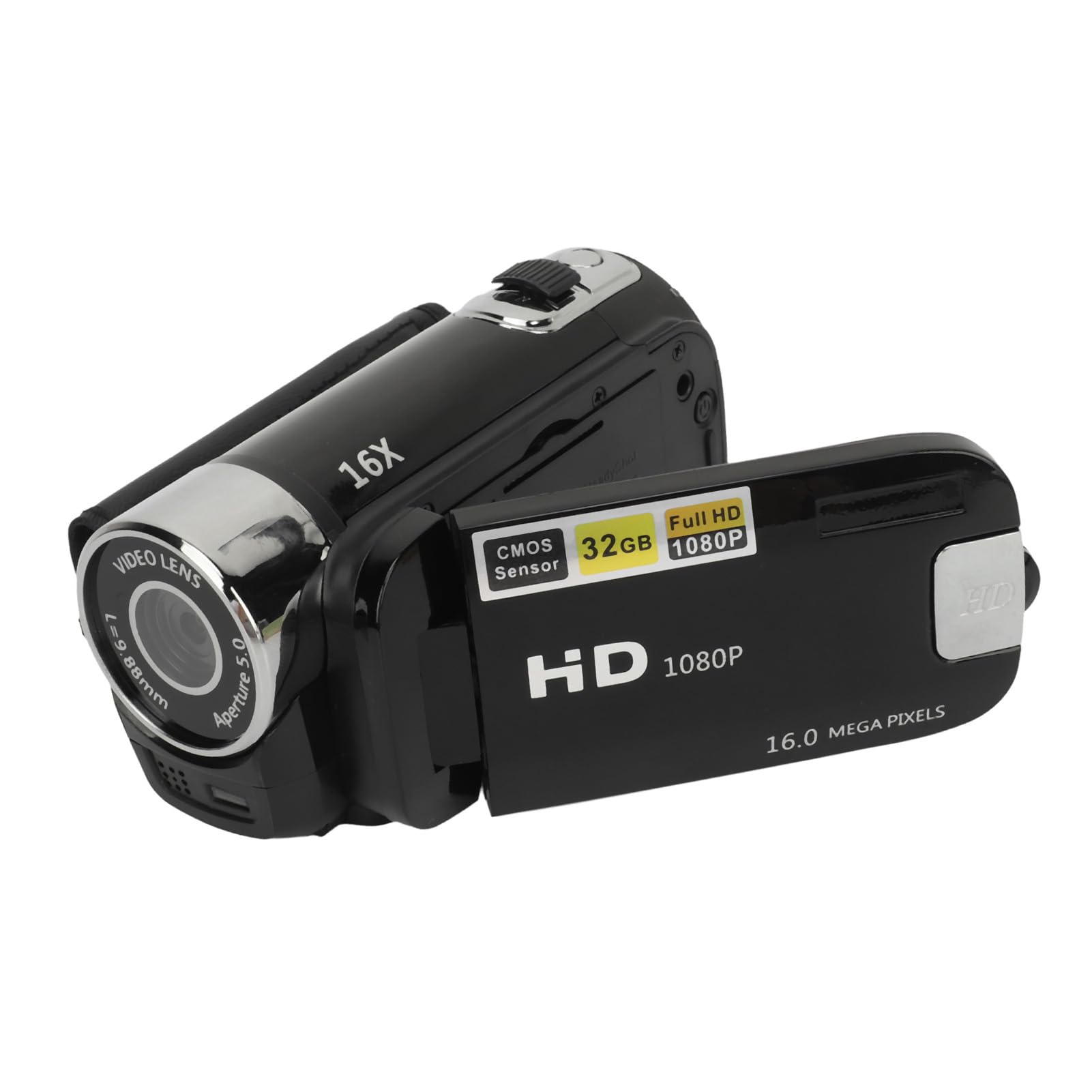 ASHATA Appareil Photo Numérique D90, Appareil Photo Numérique 2,4 Pouces 1080P 16MP, Caméscope à écran Rotatif, Zoom 16X, Enregistreur Vidéo HD avec Lumière de Remplissage pour Garçons