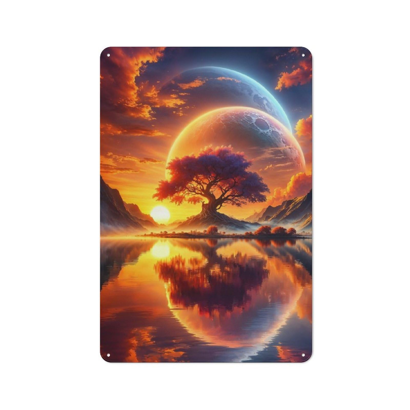 Junmoney Astral Sunset Dreamscape Retro Tin Wall Plaque 30X20cm For Studio Or Craft Room, Winter Wall Decor For Creative-Space Collectors
