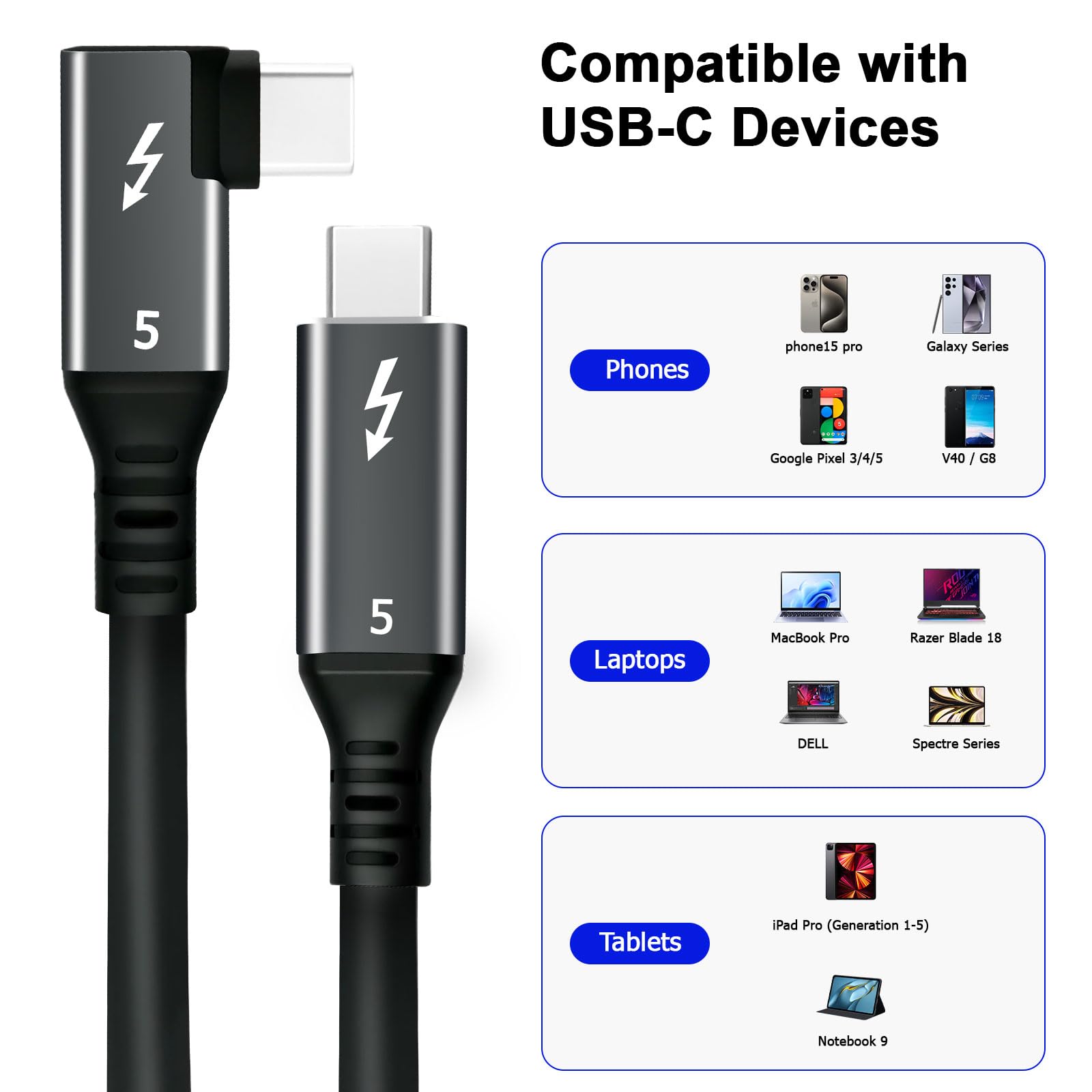 Kabel USB C Thunderbolt 5 Apple 80-120 Gb/s 8K 60 Hz 240 W 1,5 m