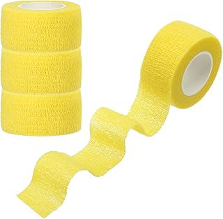 PATIKIL Cinta Autoadhesiva Deportiva 4 Rollos de 2" x 5 Yardas Venda Elástica Transpirable para Prevenir la Fricción en Los Dedos en Golf Béisbol Voleibol Color Amarillo