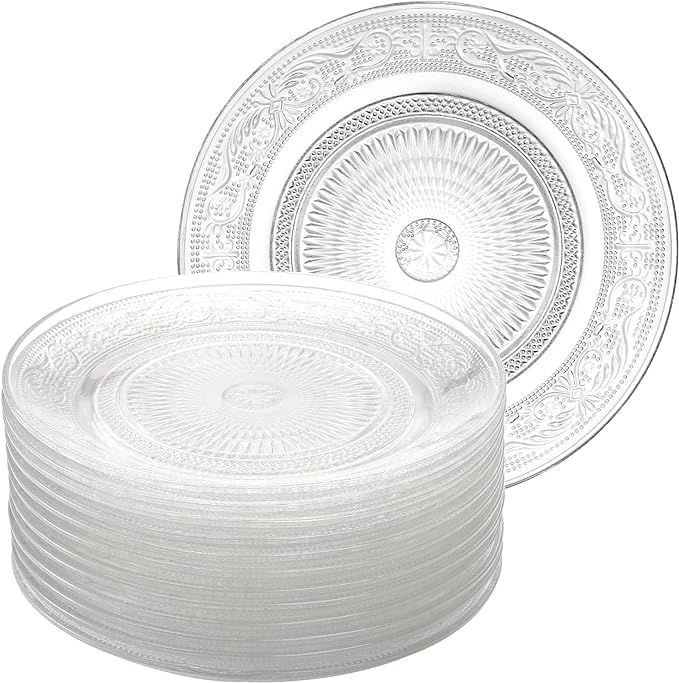 6 Pack Glass Salad Plates, 7 Inches Glass Fruit Dessert Plates, Clear Glass Appetizer Dinnerware Set with Beautiful Carved Pattern, Dishwasher Safe-picture-14