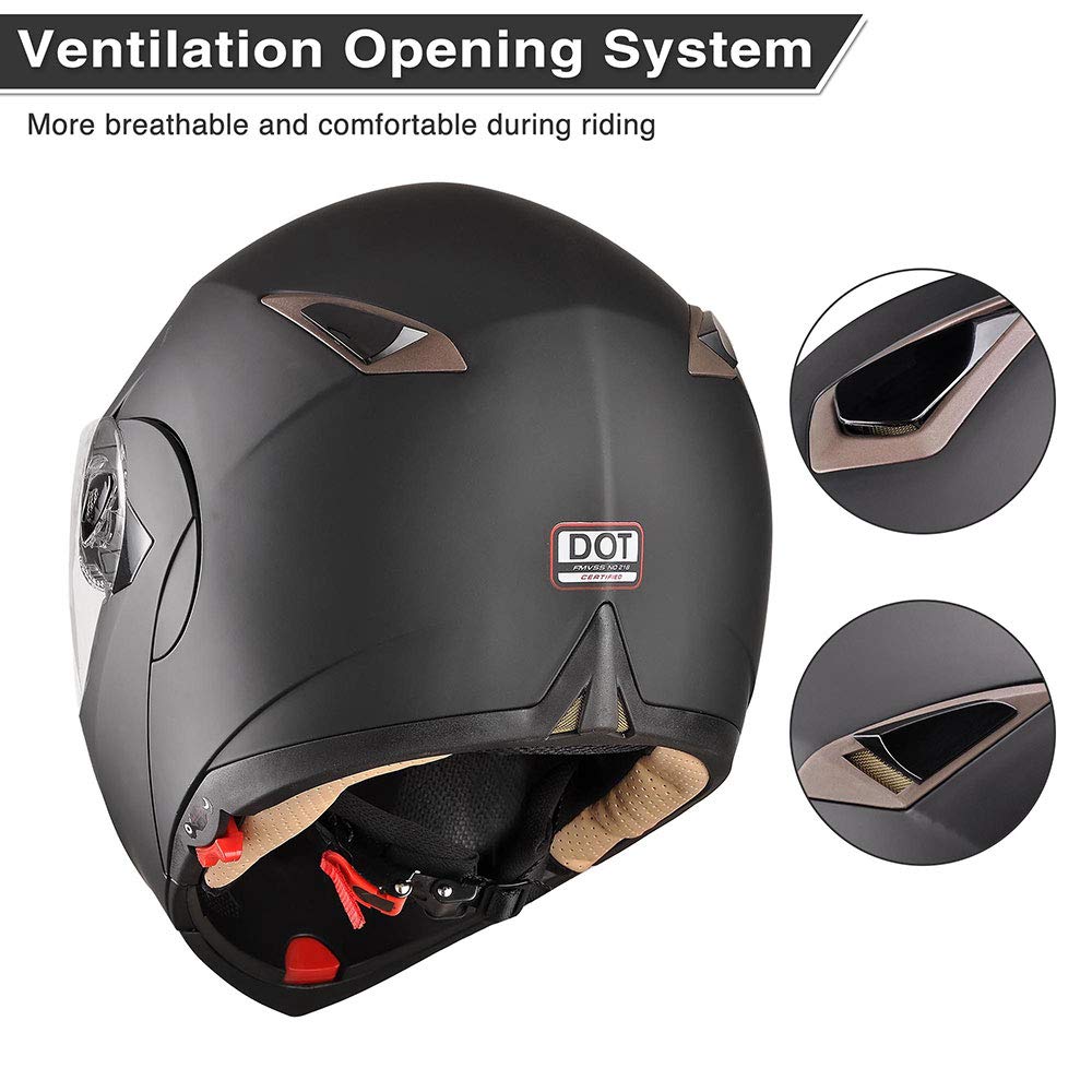 AHR RUN-M Flip up Modular Full Face Motorcycle Helmet DOT Approved Dual Visor Motocross Matt Black M