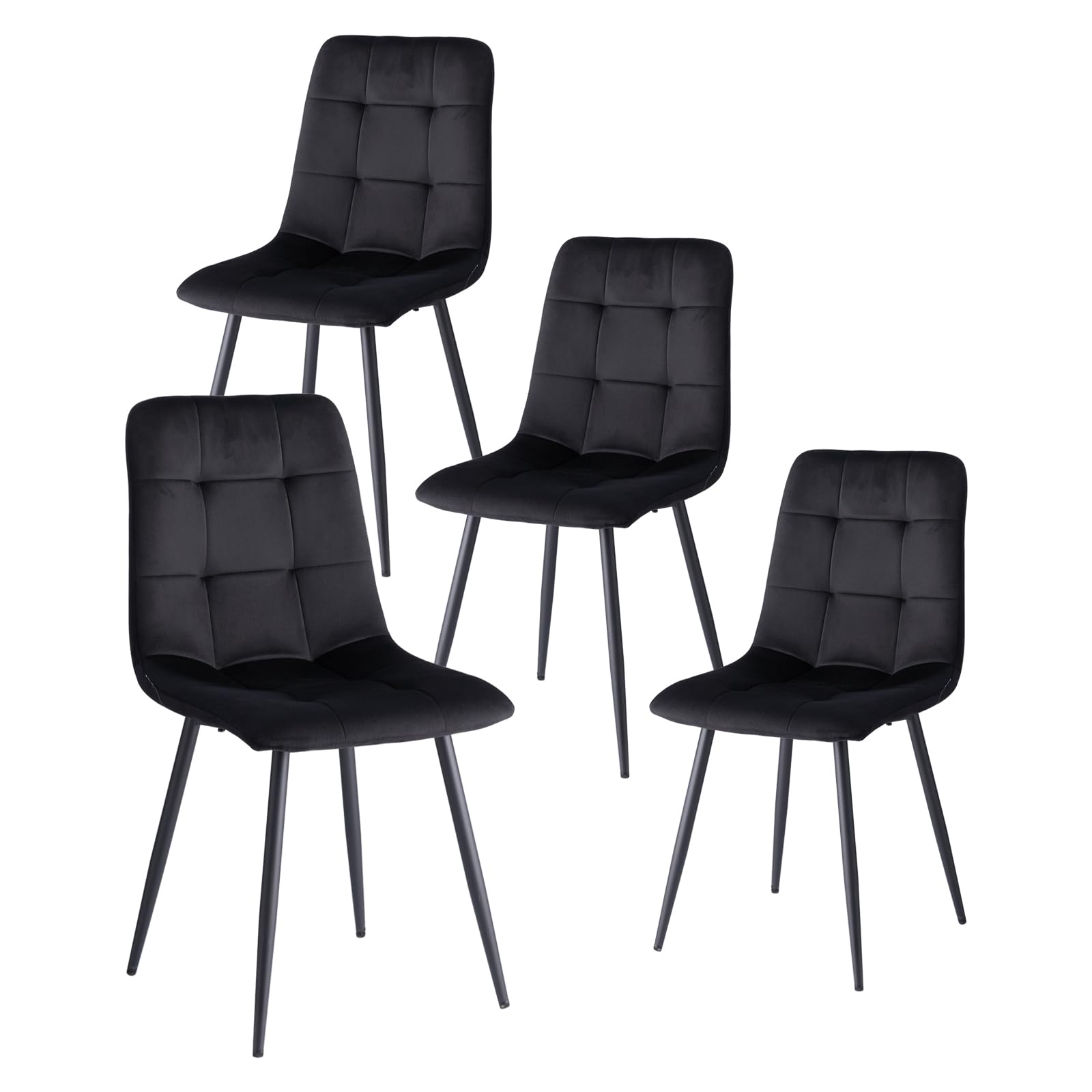 Lot de 4 Chaises de Salle à Manger Modernes, Confortables, en Velours Hollandais, sans Accoudoirs, avec Pieds en Métal, Idéales pour Les Chambres, Les Bureaux et Les Salons, Noires - HL