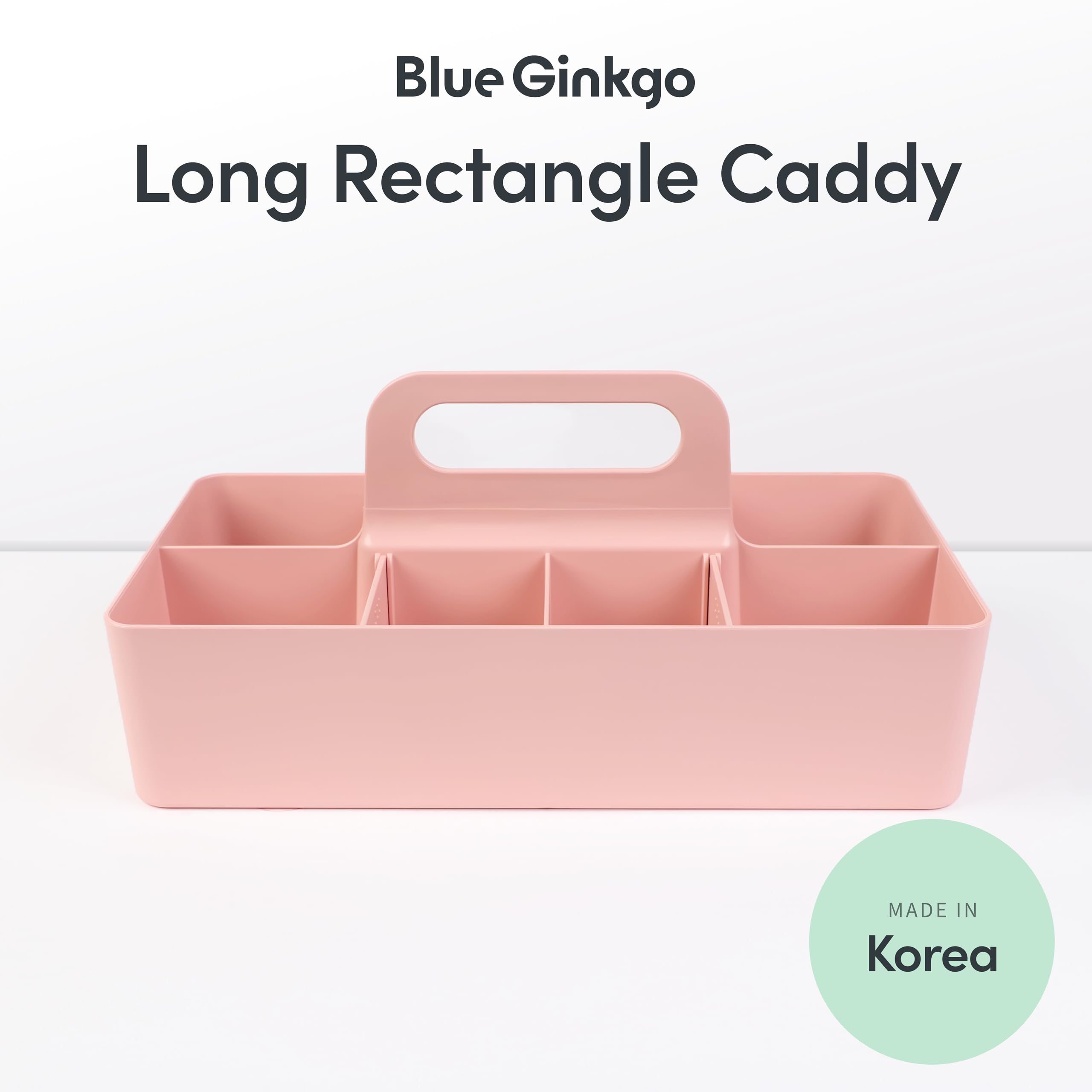 BLUE GINKGO Stackable Organizer Caddy Korean-Made Portable Tote for Bathroom Office Crafts or School Supplies Long Rectangle Pink — view 2