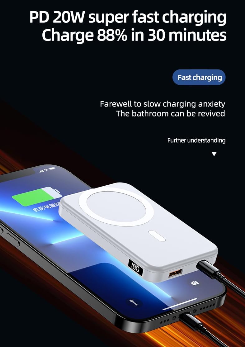 Wireless Portable Charger, Magnetic 10000mAh Power Bank 15W Fast Wireless Charging 22.5W USB PD QC3.0 Type-C LED Display Mag-Safe for iPhone 15/14/13/12/11 Pro/Pro Max (Classic Black) Wireless Portable Charger, Magnetic 10000mAh Power Bank 15W Fast Wireless Charging 22.5W USB PD QC3.0 Type-C LED Display Mag-Safe for iPhone 15/14/13/12/11 Pro/Pro Max (Classic Black)