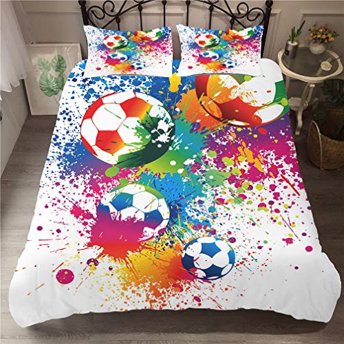 Stillshine Sports de Football Ensemble de literie Yin Yang Feu d'eau Multicolore Graffiti, Parures de lit Adulte 2 Personnes Housse de Couette Enfants Garçon Fille Microfibre (Football 12,240x220 cm)