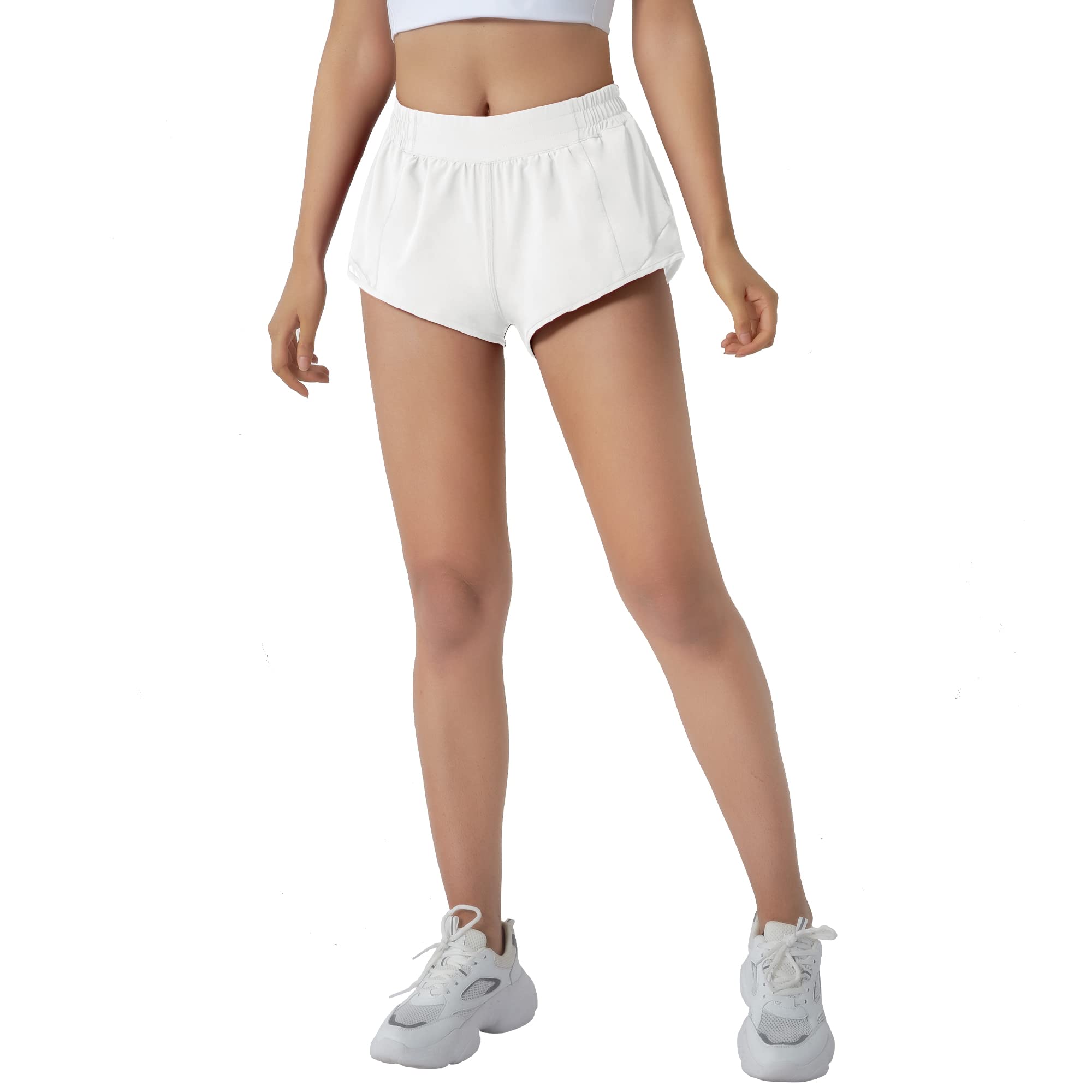 Aurefin Laufshorts für Damen, schnell trocknend, athletische Sport-Shorts, leicht, aktive Workout-Shorts mit Reißverschlusstasche