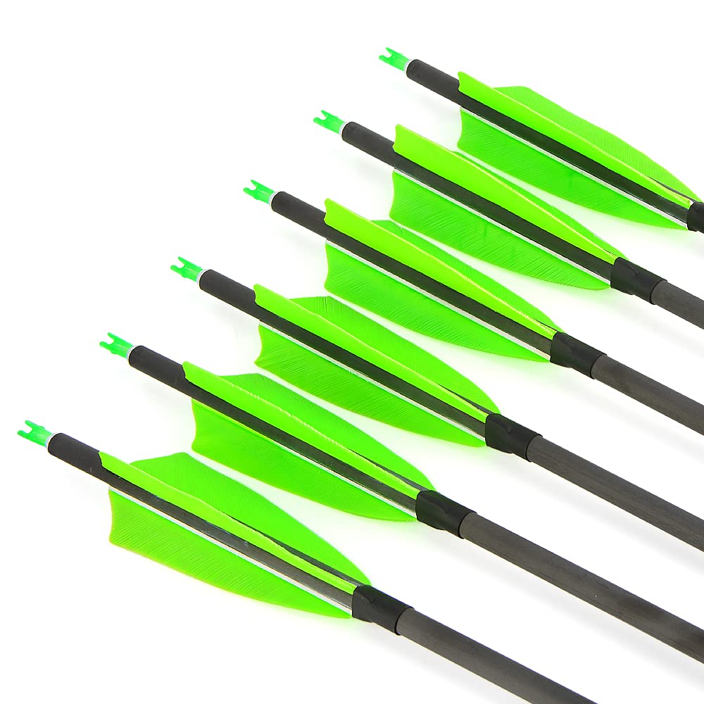 Frecce in Carbonio da 6/12 Pezzi Frecce con Arco da 35 Pollici con frecce in Carbonio Puro da 4" in Piuma Naturale Dorso 400 per Caccia e tiro con L'Arco per Adulti