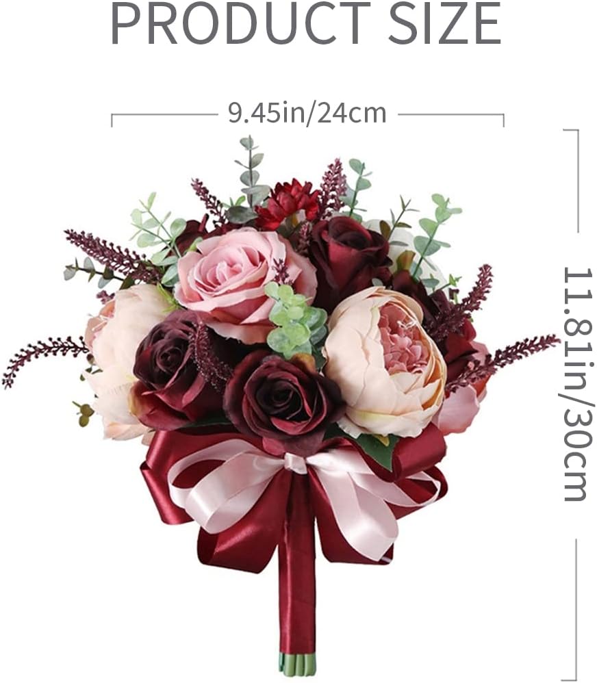 バーガンディダスティブーケ - シャンパンブラッシュとユーカリの完璧なブライダルウェディングフラワー