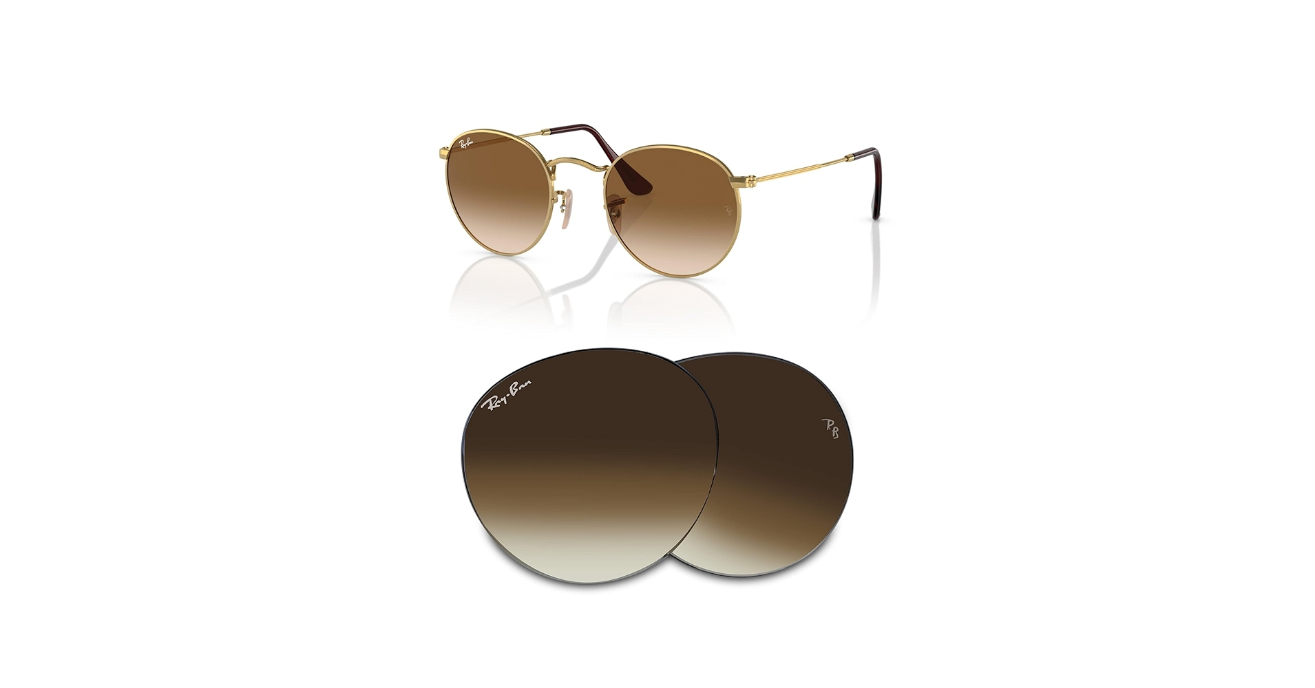 小物 Ray-Ban RB3447 ROUND L POLARIZED Ray-Ban RB3447 Round Metal S (50 - 21) with Green lenses and