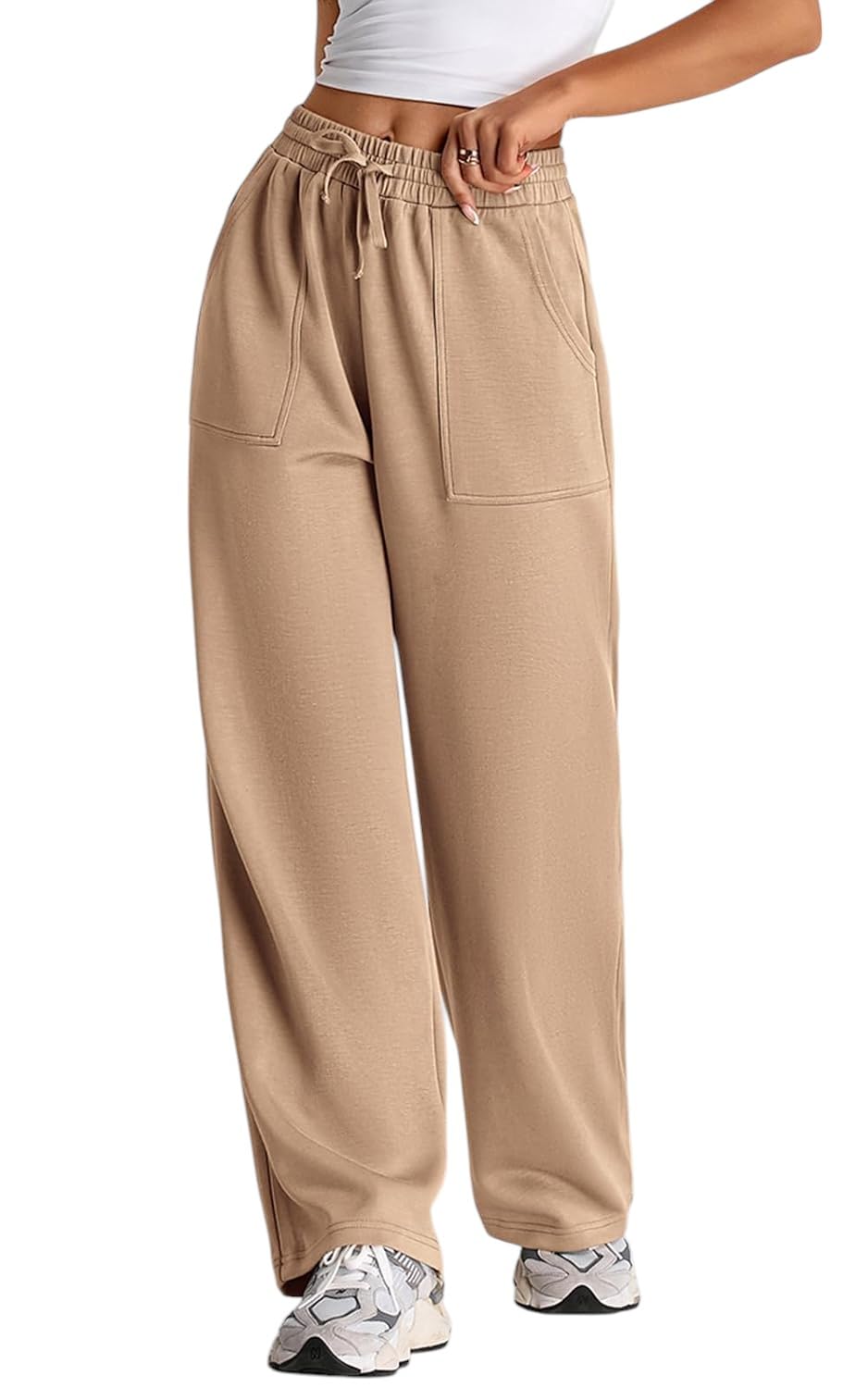 Q - RIOUS Women's Wide Leg High Waisted Baggy Lounge Sweat Pants Drawstring Athletic Flared Joggers with Pockets
