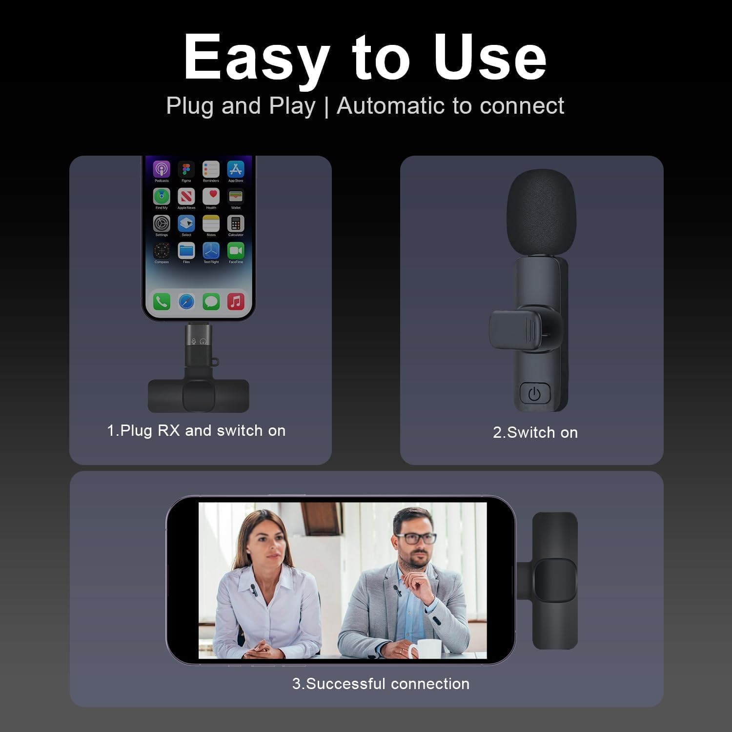 smilep Wireless Lavalier Microphones for iPhone, Lavalier Lapel Microphone, iPad,Android,Camera,USB-C Microphone,Condenser Recording Mic for Interview Video Podcast Vlog YouTube (Black)