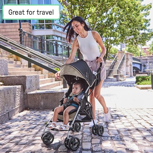 Image of Ingenuity 3D Mini Convenience Stroller - Lightweight Stroller with Compact Fold, Multi-Position Recline, Canopy with Pop Out Sun Visor - Umbrella Stroller for Travel and More, Cashew Tan
