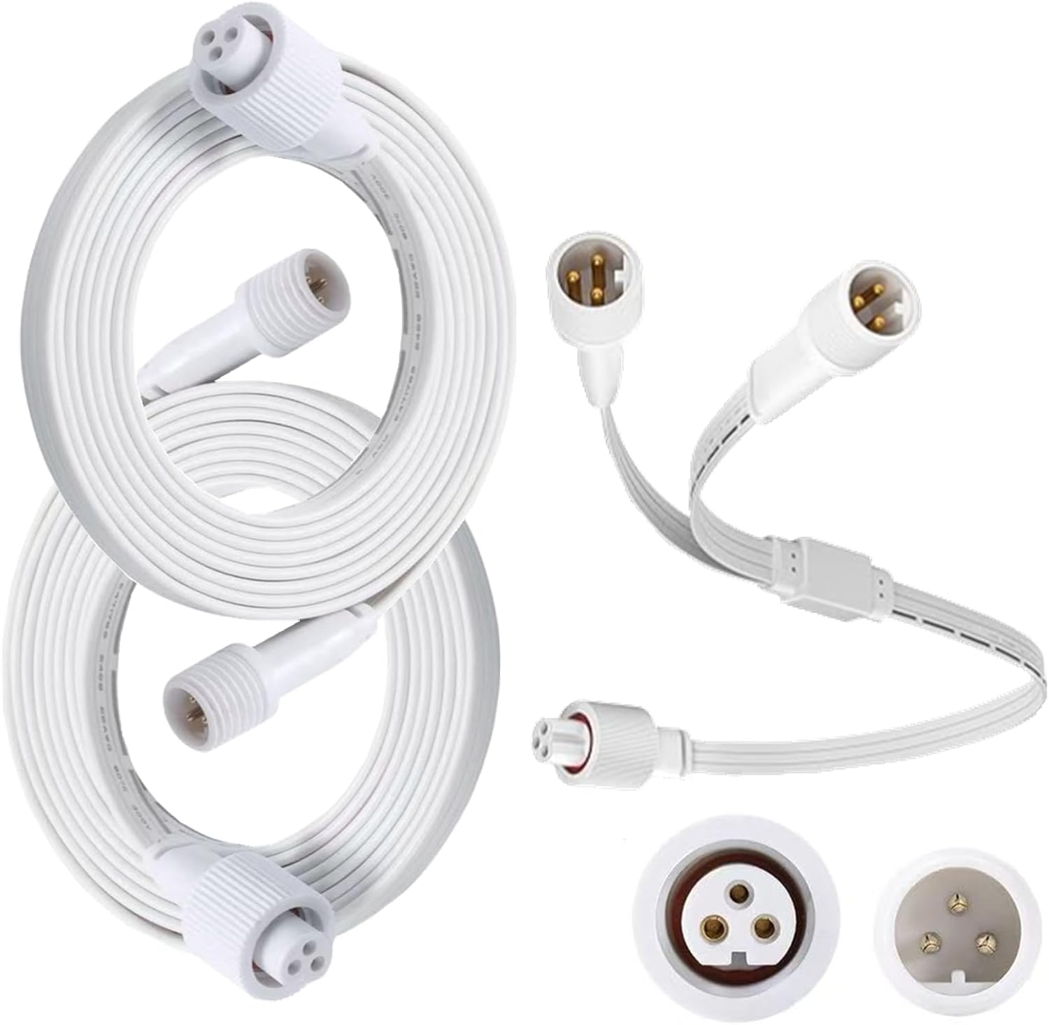 2 PCS 9.8FT Outdoor Extension Cord for Govee Lights, 3-Pin IP68 Waterproof (1 Female to 2 Male) Y-Splitter Cable, Permanent Lighting Power Wire for Patio, Garden, Roof, Backyard Décor 