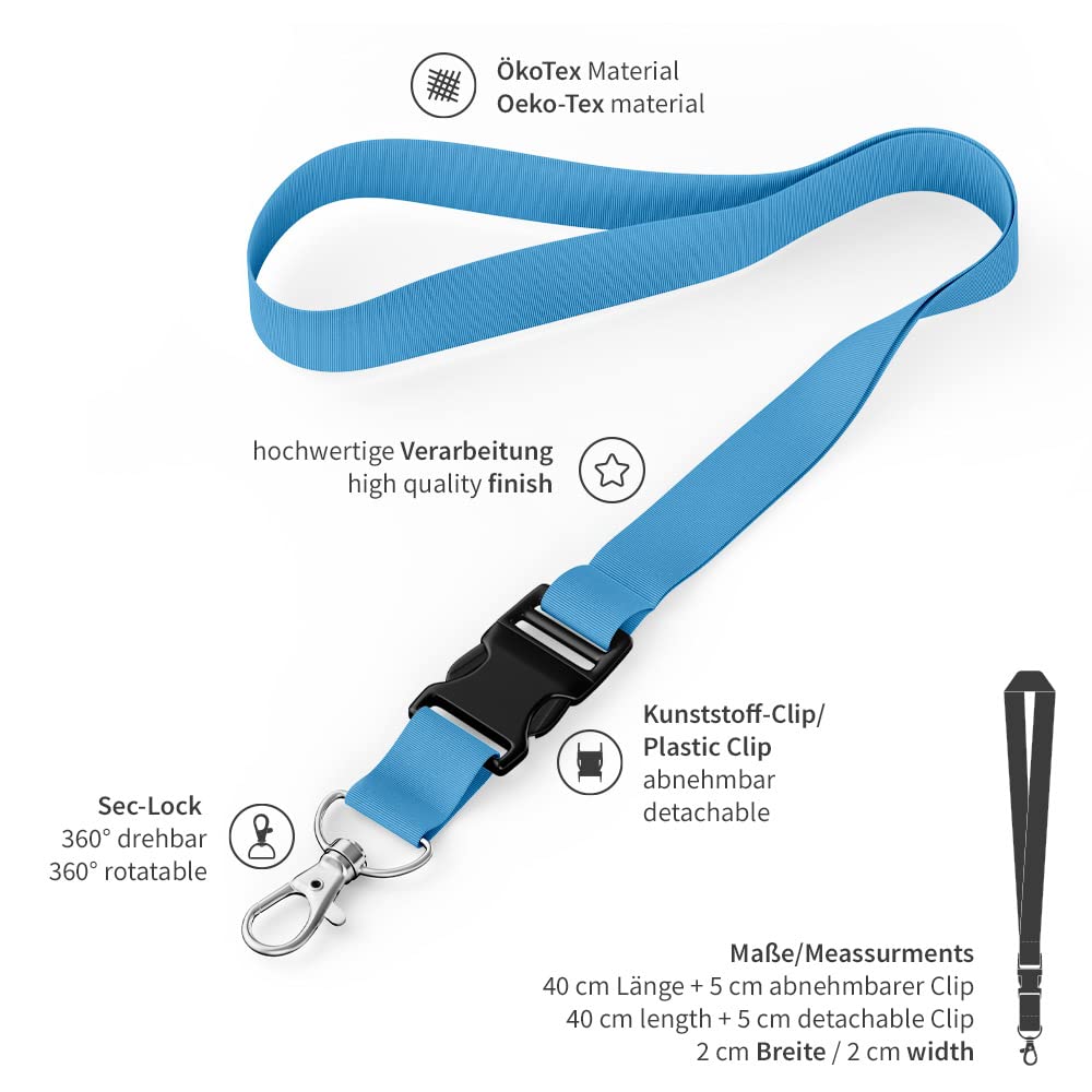 Kandinsky 25 Stück - SCHLÜSSELBÄNDER HELLBLAU - Original Schnellverschluss 20mm x 900mm Lanyards Umhängebänder geeignet für Messen und Veranstaltungen.