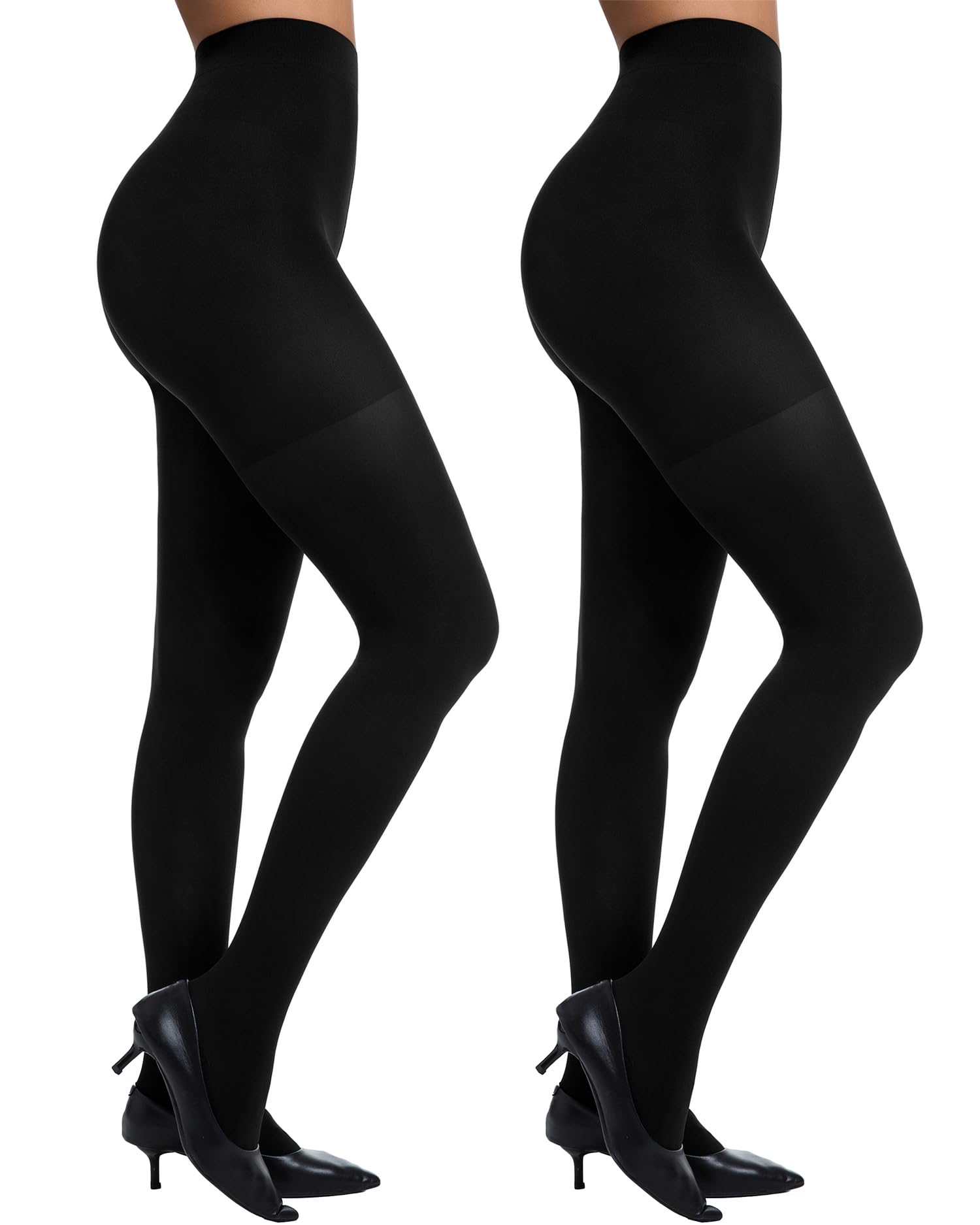 Citystl 2 Pairs Womens Black Tights 60D Solid Color Soft Opaque Microfiber Tights