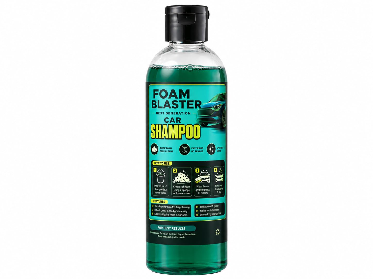 foam blaster next generation car shampoo 250ml | thick foam car wash liquid | ph balanced scratch-free cleaning formula | deep dirt & grime remover | high gloss spotless shine