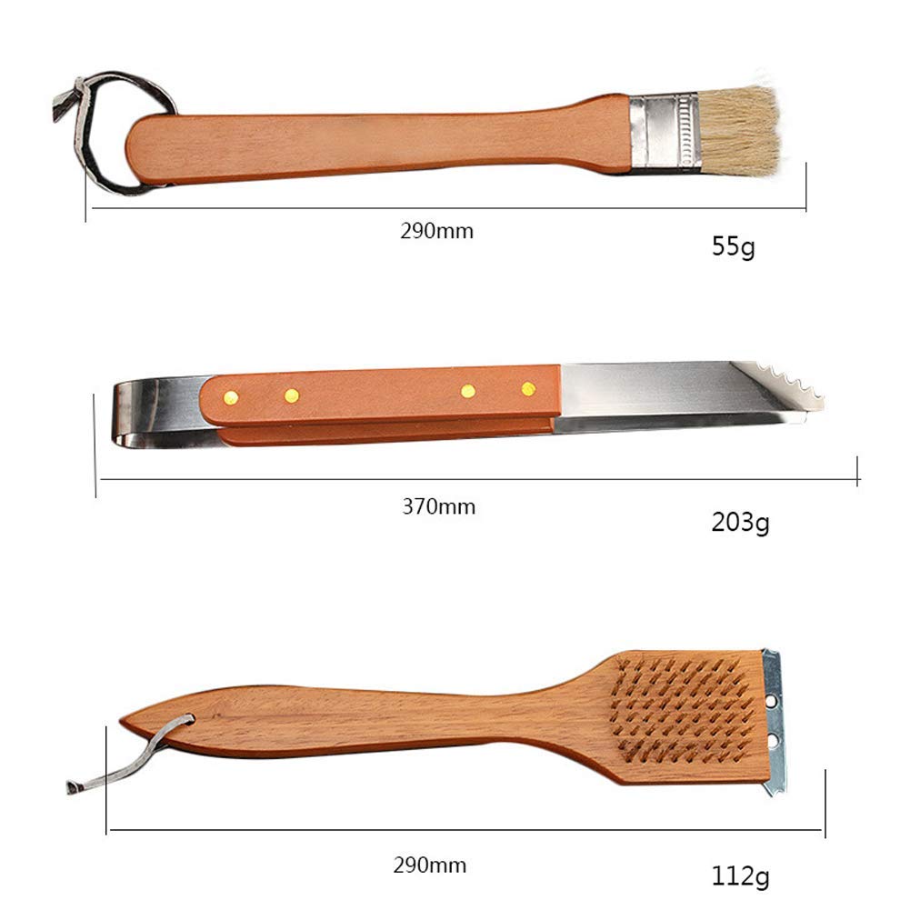 Completo 18pcs Herramienta Barbacoa, Juego de Utensilios para Barbacoa al Aire Libre con Mango de Madera, Juego de Utensilios para Barbacoa al Aire Libre para Hombres/Padres Madera