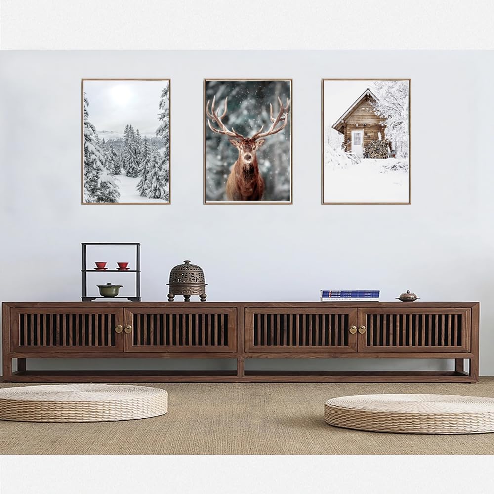 20 X 30 Cm Décoration Artistique Moderne De Paysage De Neige, Cerf De Noël En Hiver, Lot De Posters Muraux Pour Salon Decoration De Noel Sans Cadre 98724397