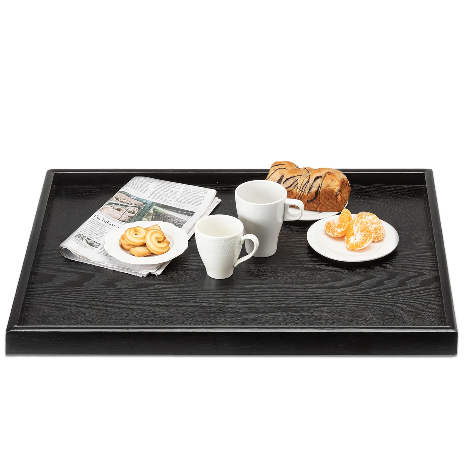 Bandeja extragrande de madera maciza de 32 x 20 pulgadas, bandeja para servir té, mesa de café, aperitivos, comida, cocina, fiesta, bar, servidor, bandeja de desayuno con bordes elevados, bandeja