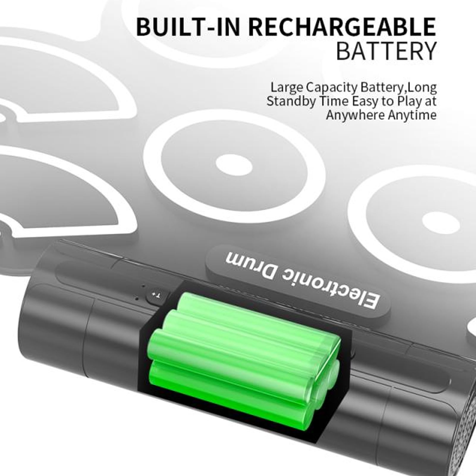 Batería Electrónica, 9 Pads Enrollables Batería Eléctrica, Batería MIDI Portátil Recargable con Pedales, Conector para Auriculares, Altavoz Incorporado