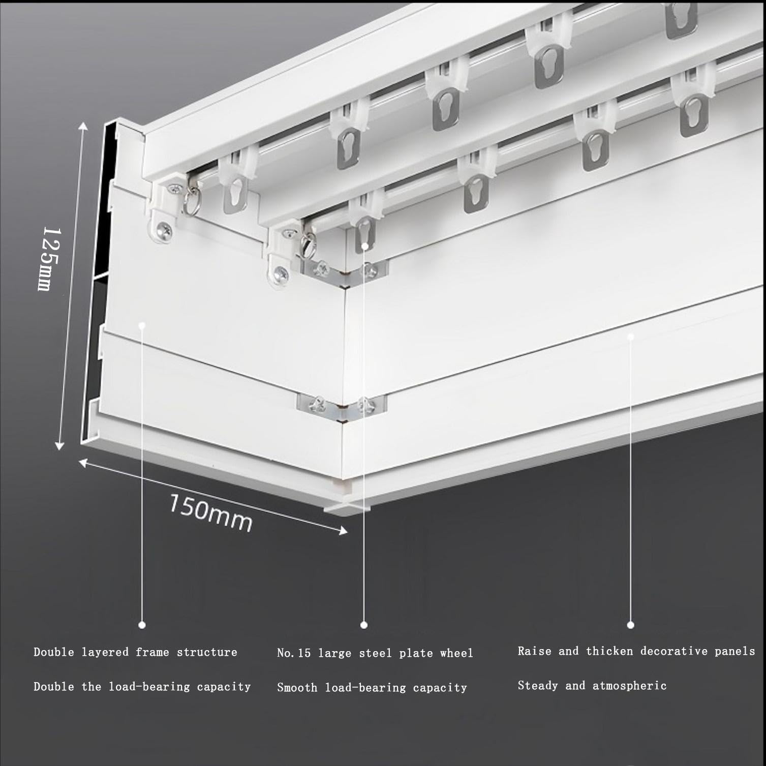 Ele - Mantovana da parete bianca con staffa a doppio binario 3 in 1, asta divisoria in alluminio, 150 cm / 59.1in, per decorazione della casa Slish