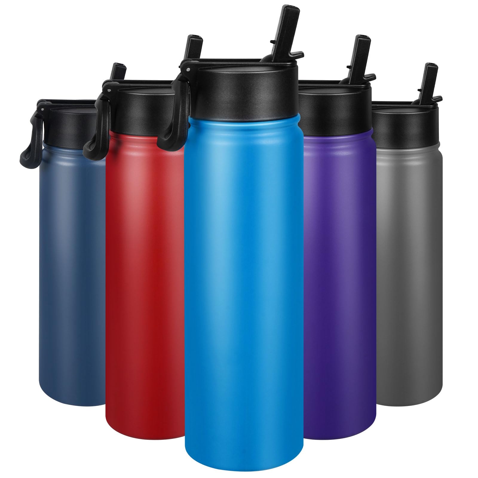 ERTOOE 24 oz Insulated Water Bottle with Straw, Stainless Steel Double Wall Vacuum bottle Lid Leak Proof, Wide Mouth Lid, Keep Cold and Hot