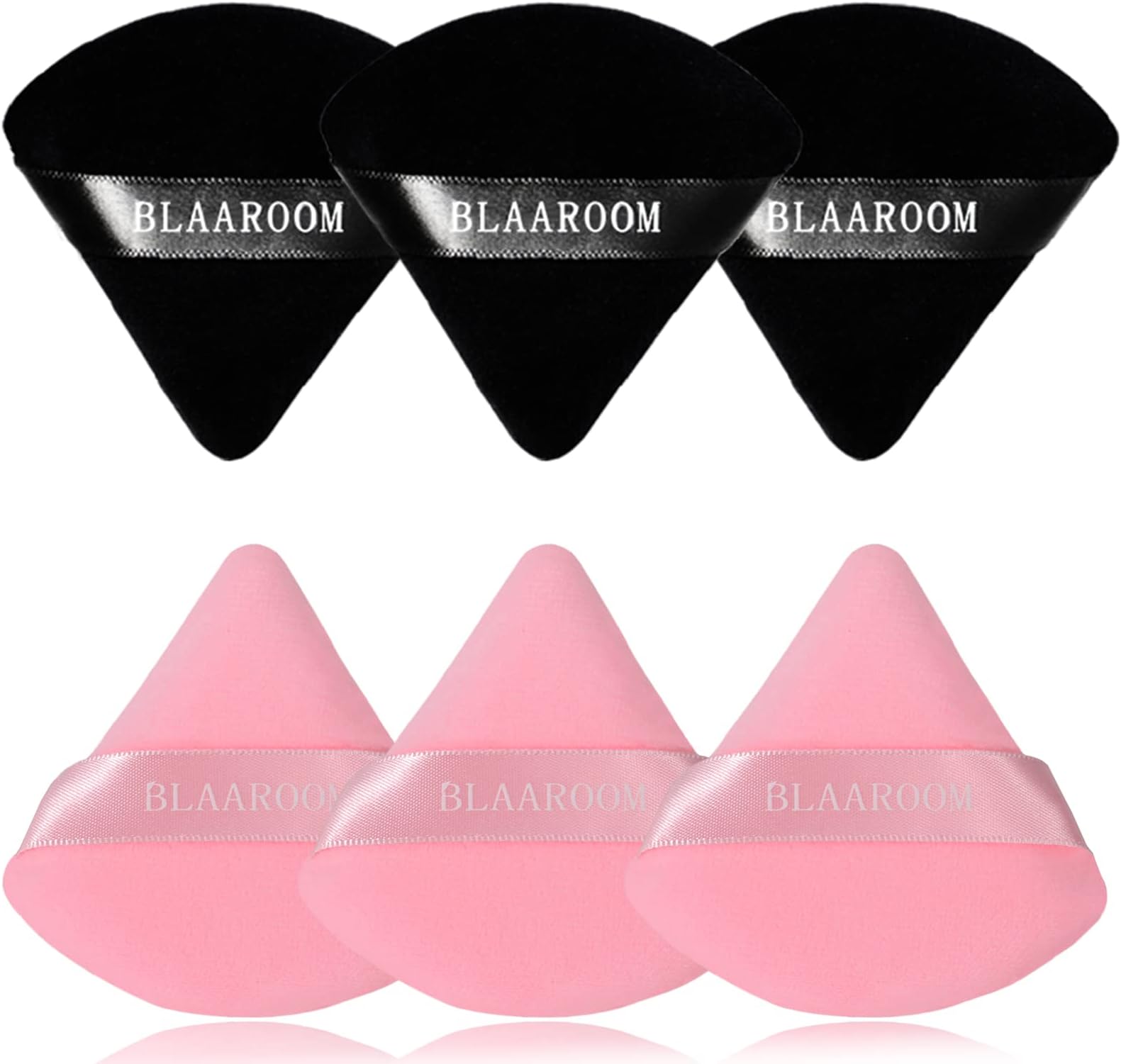 BLAAROOM 6 Pieces Powder Puff Face Makeup Velour Soft Triangle Powder Puffs - for Loose Powder Mineral Powder Body Powder Wet Dry Cosmetic Foundation Sponge Makeup Tool - Black & Pink