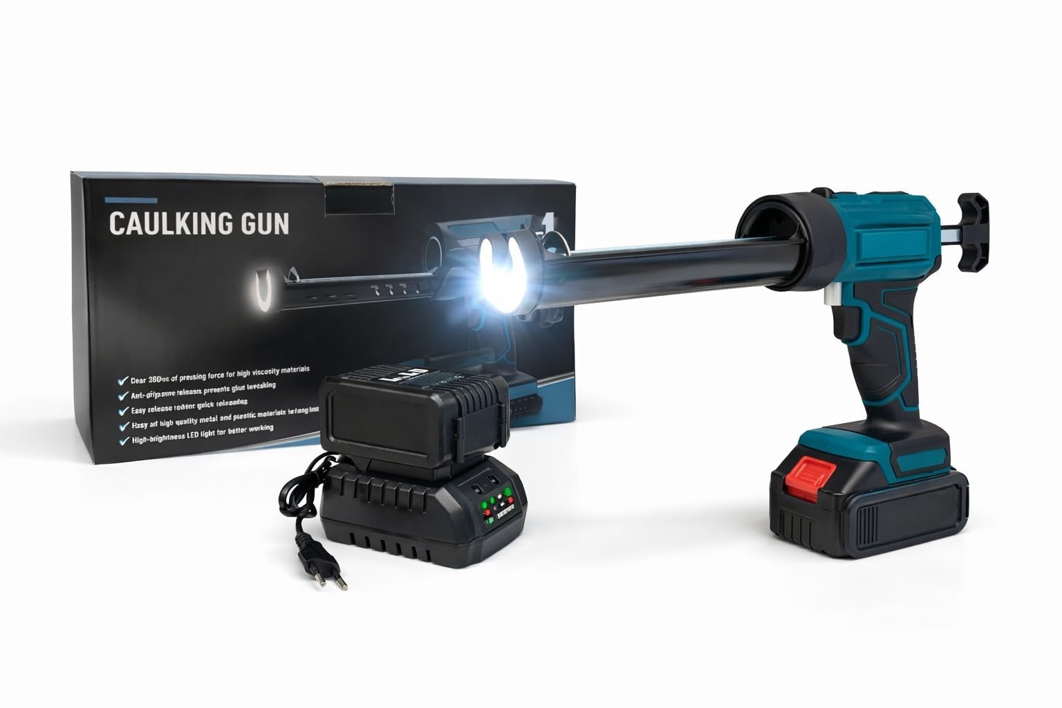 Pistola Silicone con Doppia Batteria 68V per Cartucce 300ML Pistola Sigillante Elettrica con 4 Velocità Regolabili e Luce LED integrata per Sigillature Professionali