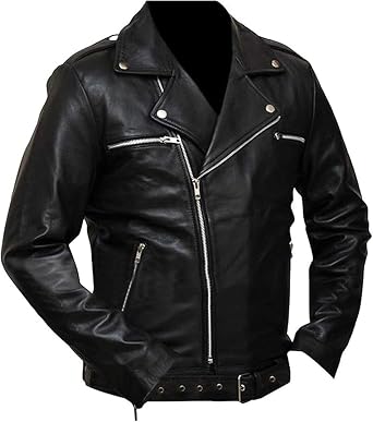 Mens Zombie Biker Dead Negan Black Leather Motorcycle Jacket