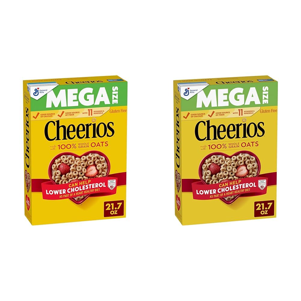 Cheerios Cereal, Limited Edition Happy Heart Shapes, Heart Healthy Cereal With Whole Grain Oats, Mega Size, 21.7 oz (Pack of 2)