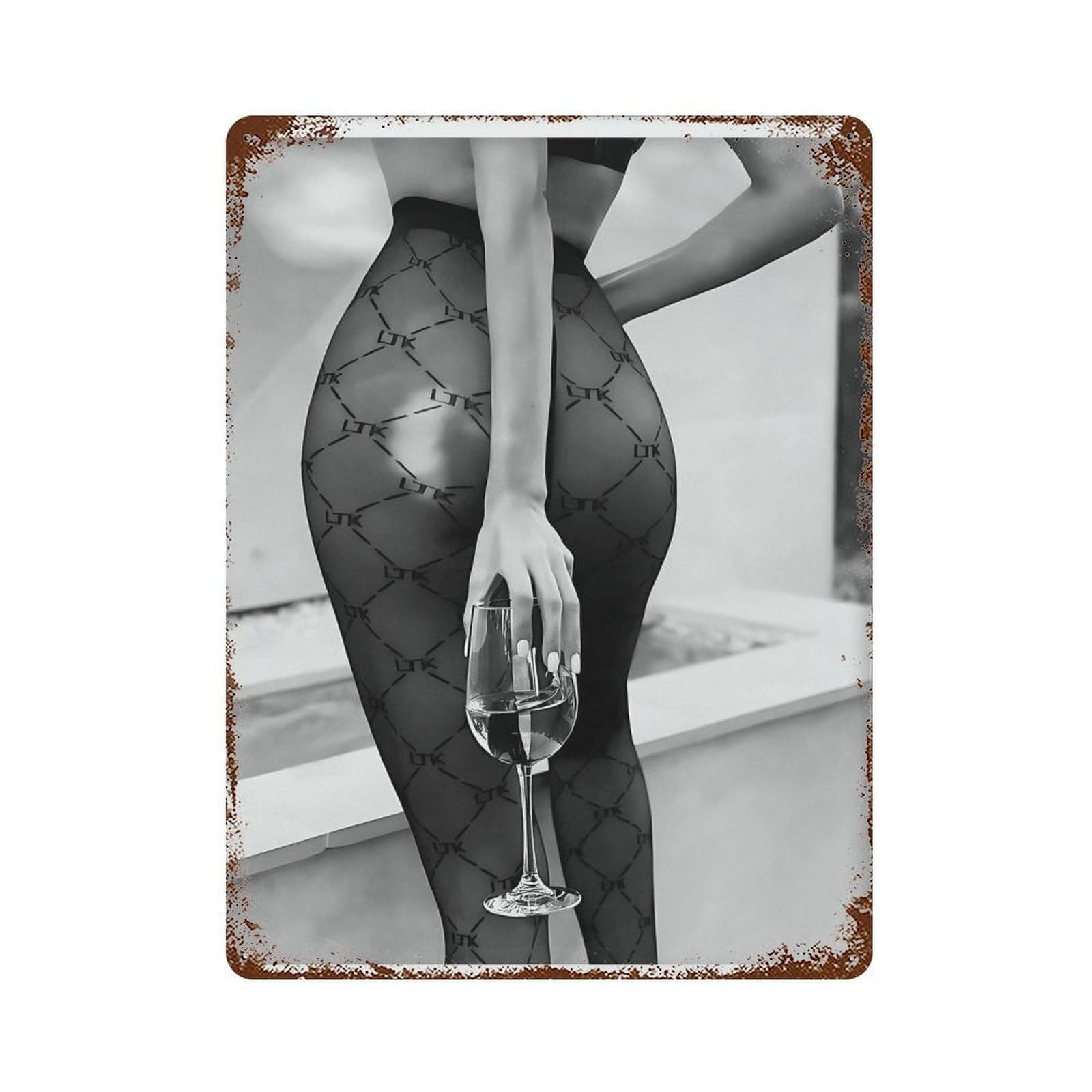 xiaoxiaoshen Woman Holding Red Wine Poster Wall Decor Art Metal Tin Poster Modern Home Decor Art Home Bar Shop Decorations Vintage Sign 40x30cm