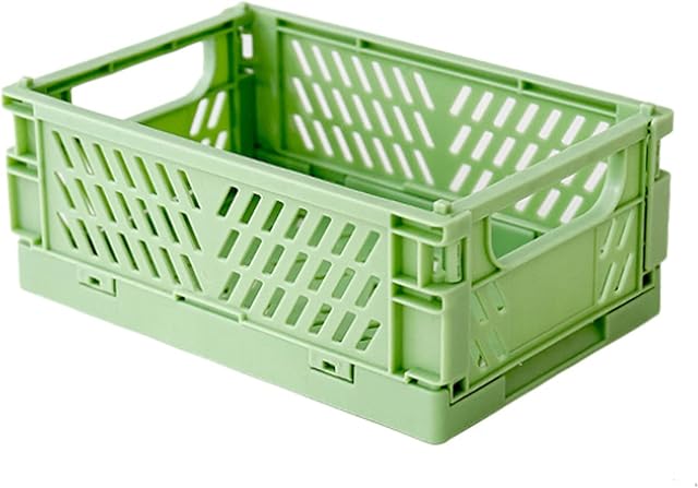 BCDZZ Collapsible Storage Box Plastic Small Portable Foldable Storage Crates Office Desktop Storage Basket Organizer for Cosmetic Container,Green