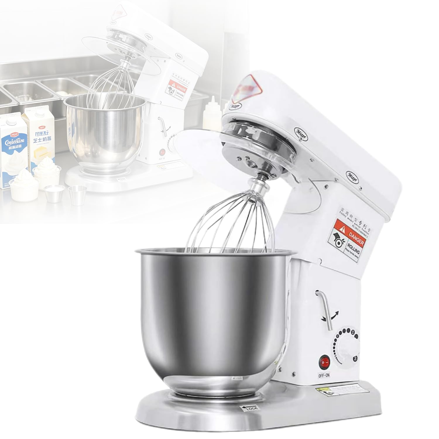 Robot da Cucina Elettrico Professionale 3 in 1 White-7L | 5L/7L/10L Frullatore Multifunzione per Pizza E Panetteria,Impastatrice Elettrica a 3 Velocità per Pasticceria,Pizzeria