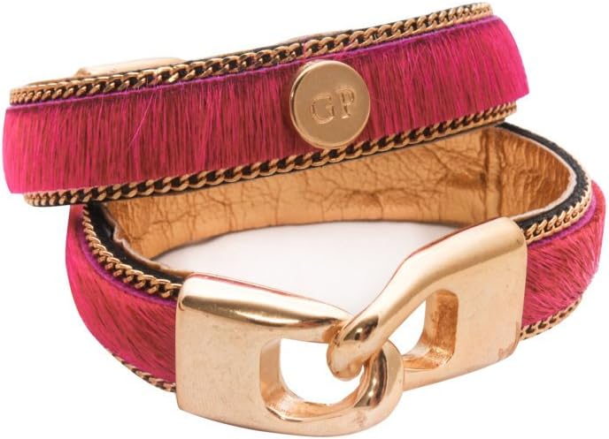 Handcrafted Leather and Horse Hair Bracelet - Vibrant Colors with Golden Clasp 0.6 x 6.7 in