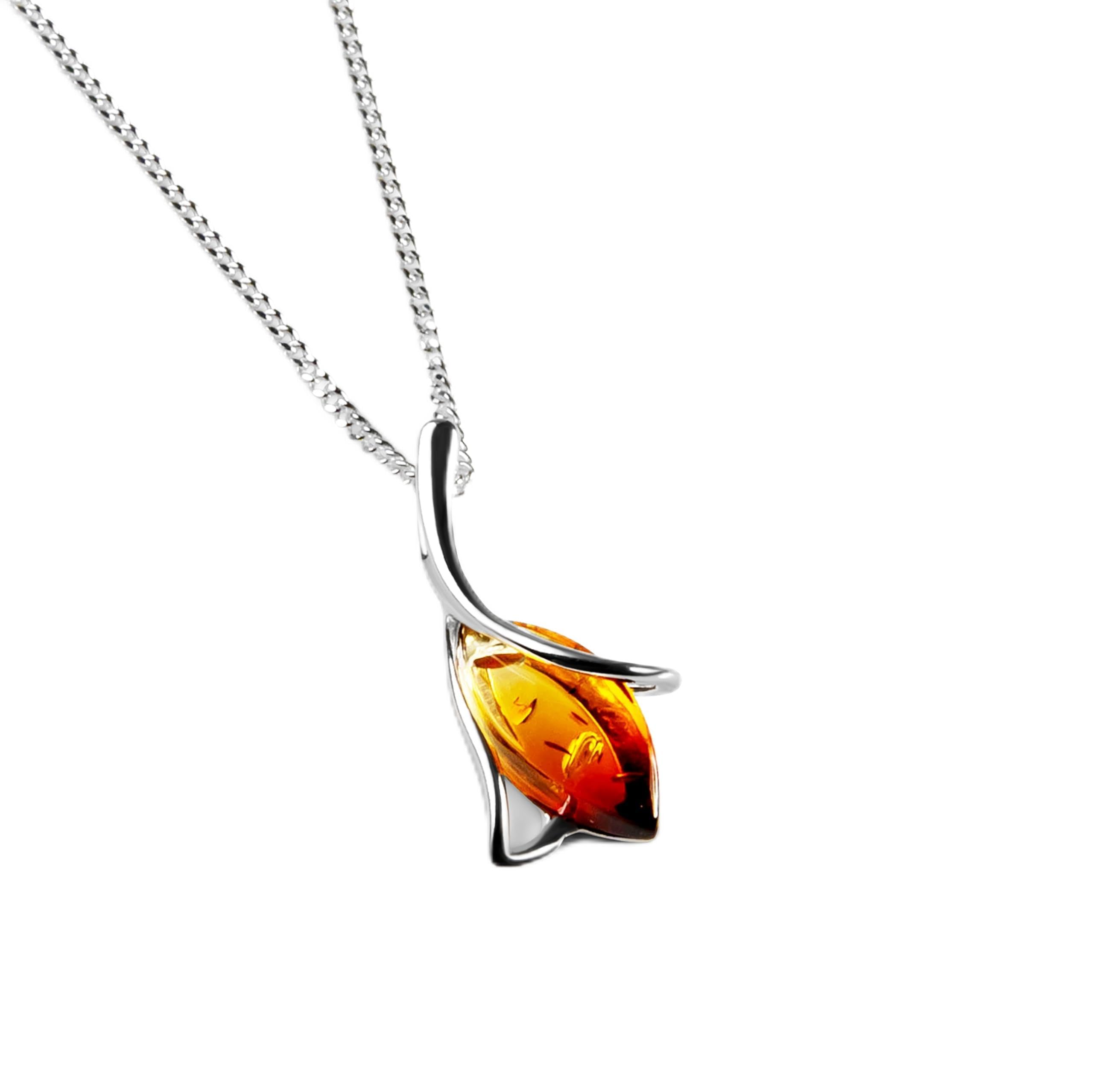 HENRYKA Collana in argento Sterling 925 con vera ambra baltica color cognac, accessorio per ciondolo, ipoallergenica, da donna, con scatola regalo