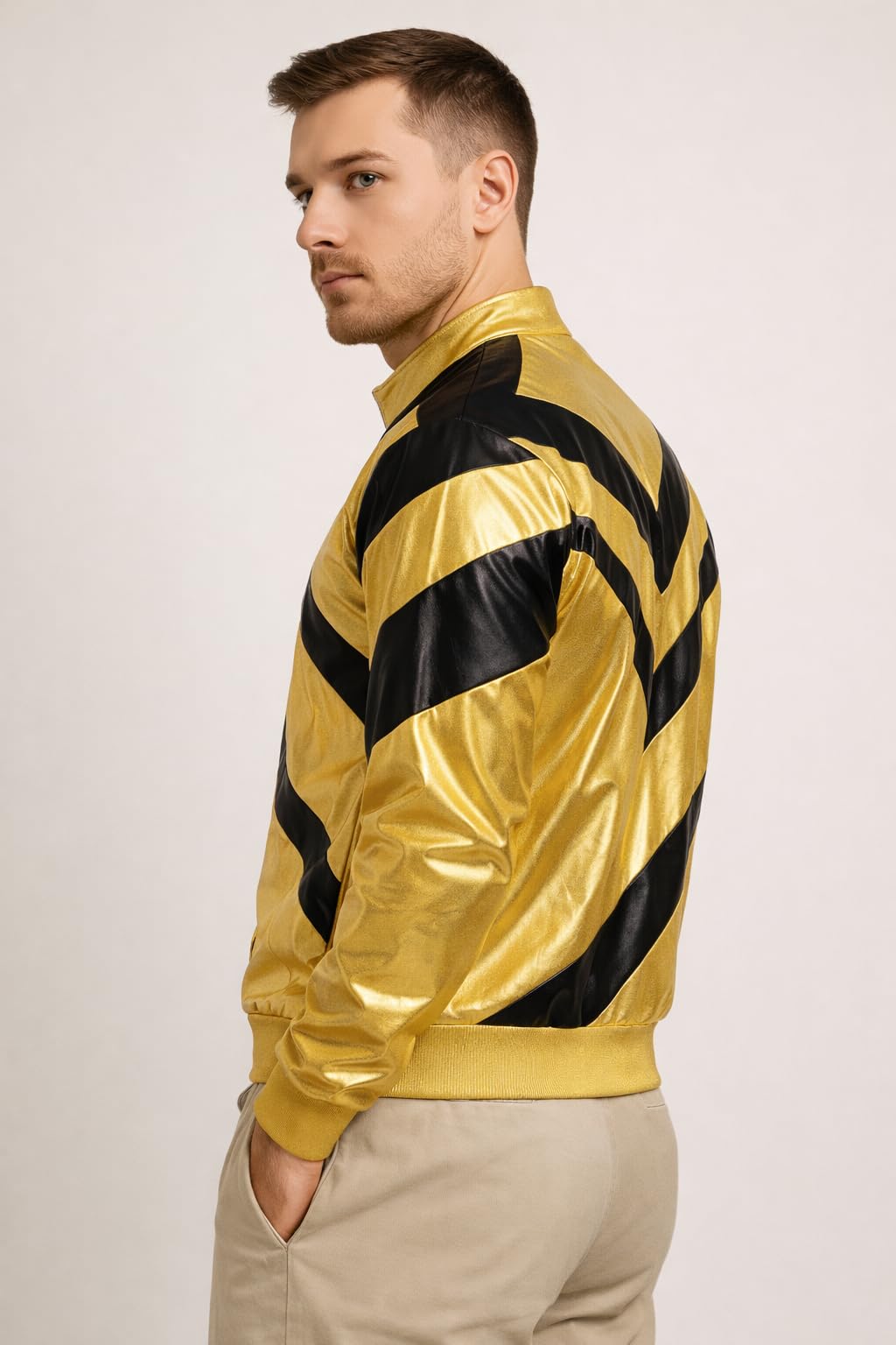 CHARMINE CHAYA Buy Dance gold jacket for MENS | PRIMIUM HIGH-SHINE METALLIC DISCO FABRIC | eye-catching look |SUTABLE for collage Dance PROGRAME | Most Selling Product (IN, Alpha, XL, GOLD) 2