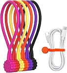 Rich&Ray Magnetic Reusable Silicone Cable Ties, Phone Cord Holder, Magnetic Cable Ties for Headphone Cables, Charging Cable Organizer, Book Markers, Hanging Stuff (Silicone Ties-6C 6Pack)