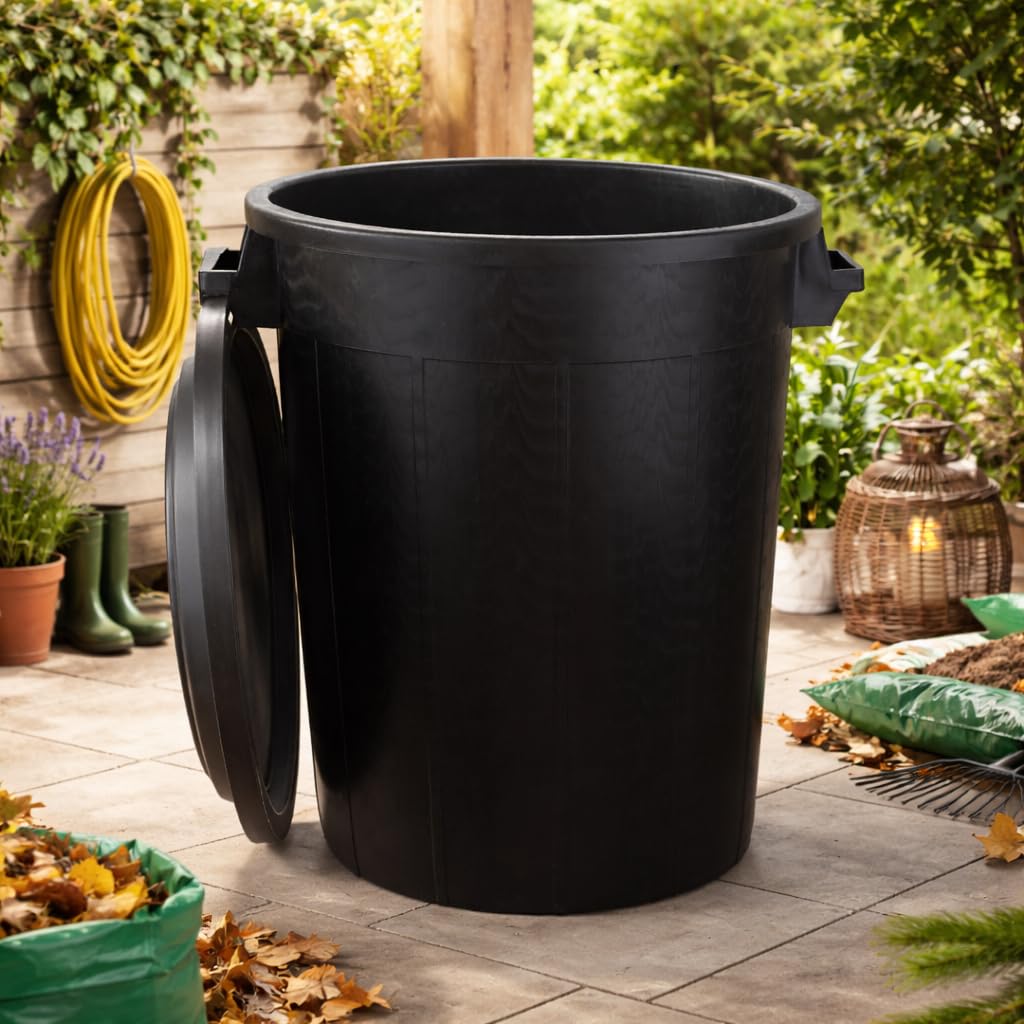 BigDean Universaltonne 100 Liter mit Deckel und 2 Tragegriffen Schwarz