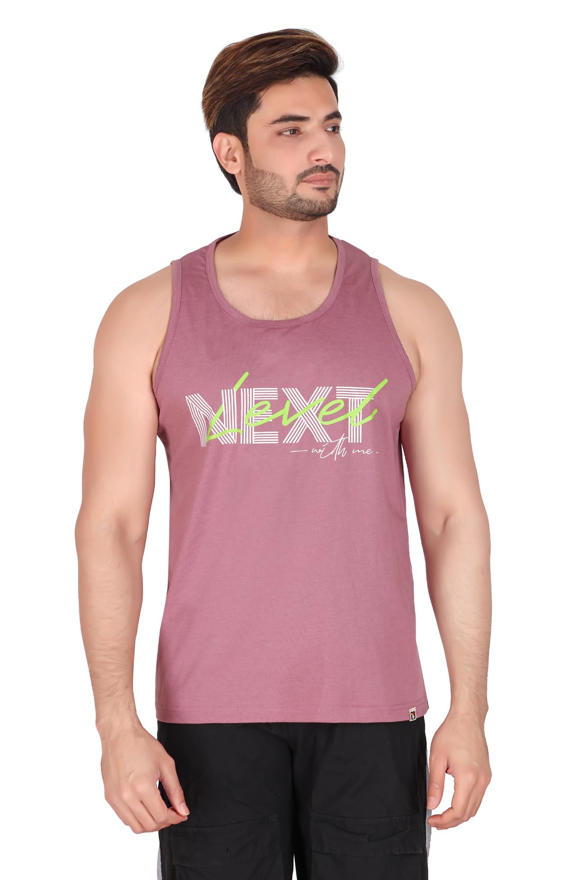 mood monkey Fitness Men's Cotton Round Neck Tank Top | Next Level | Multi Color (Grey, Black, Antique Fuchsia)-picture-10