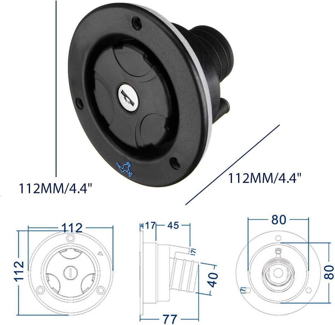 MASO Motorhome Locking Water Cap, Fresh Water Inlet Universal Locking Water Filler Cap With Two Keys -Black