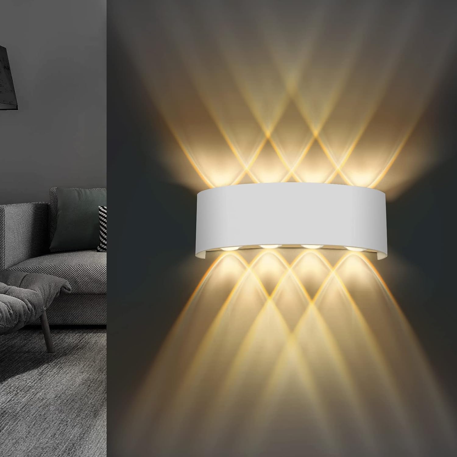 Lureshine 2 Stück Wandleuchte Innen, 22x8x5cm Up an Down Wandlampe, Aluminium-Druckguss Wandleuchte Aussen 8w Weiß IP 65 Wandleuchten LED Innen 3000K Warmweiß, Wandlampe Up Down für Wohnzimmer
