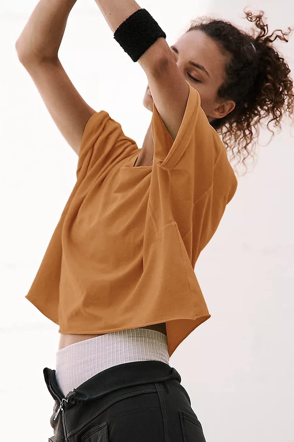 Carpetcom Camisetas de entrenamiento de gran tamaño para mujer, manga corta, hombros caídos, casuales, holgadas, para gimnasio, yoga, atlética