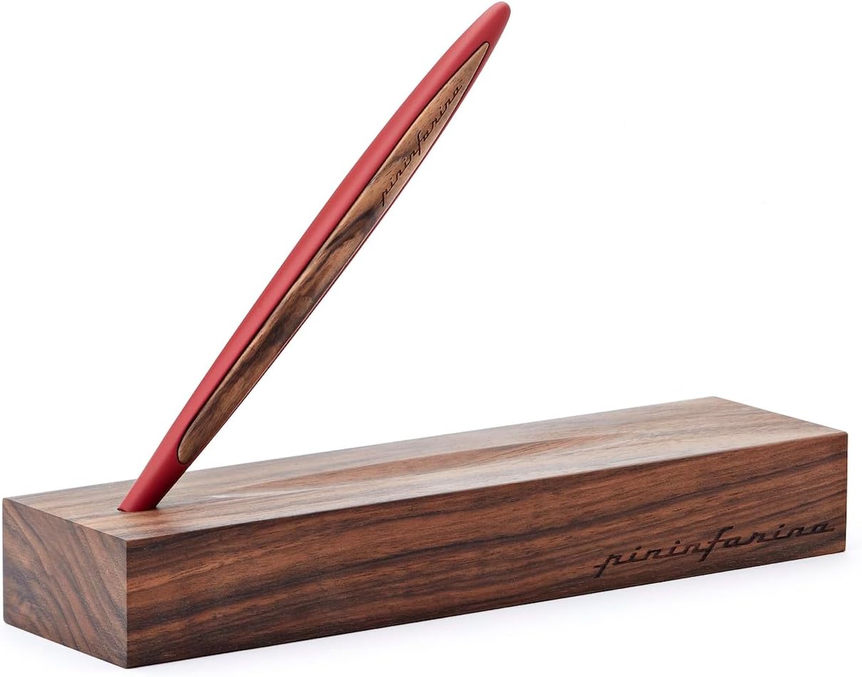 CAMBIANO INK. RED. Luxury Ballpoint Pen. Aluminum Body With Inserts And Desk Stand In Walnut Wood. Best Ball Pen Gift Set for Men & Women. Professional Executive