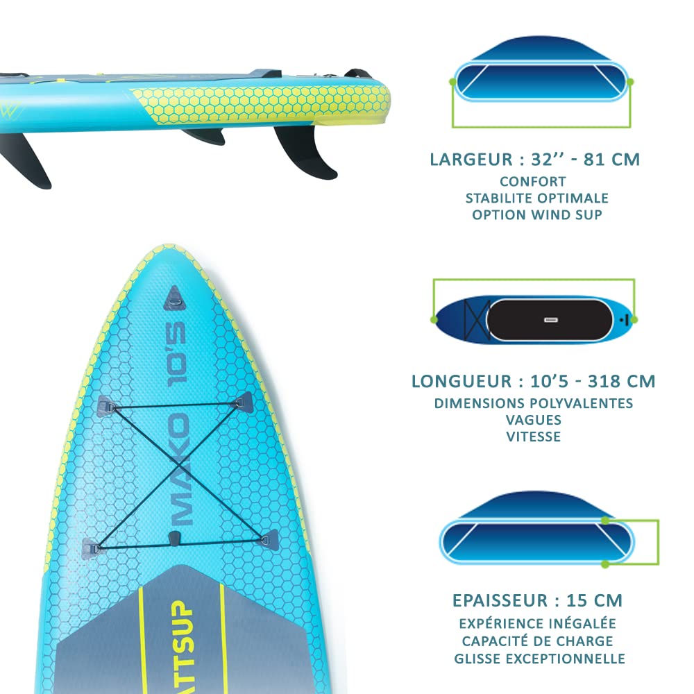 Wattsup - pb -wmak105 - wattsup mako 10'5 - spessore 15 cm - goccia - punto - rigido e robusto - 115 kg