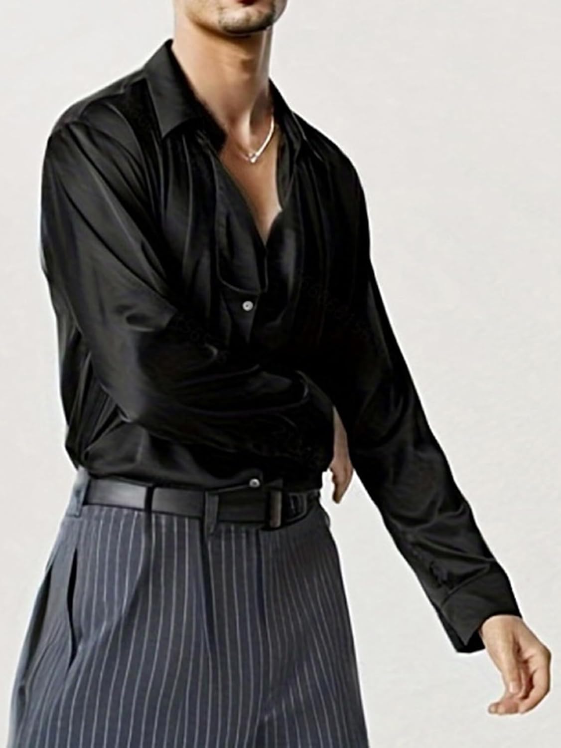 Men's French Flowing Collar Slim Fit Long Sleeve Shirt Casual Business Regualr Fit Button Down Wear - Image 7