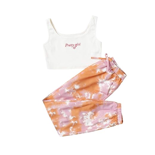 SOLY HUX Girl's 2 Piece Outfits Letter Crop Top and Pant Sets Cute Clothes Fashion 2023 Multicoloured 10Y