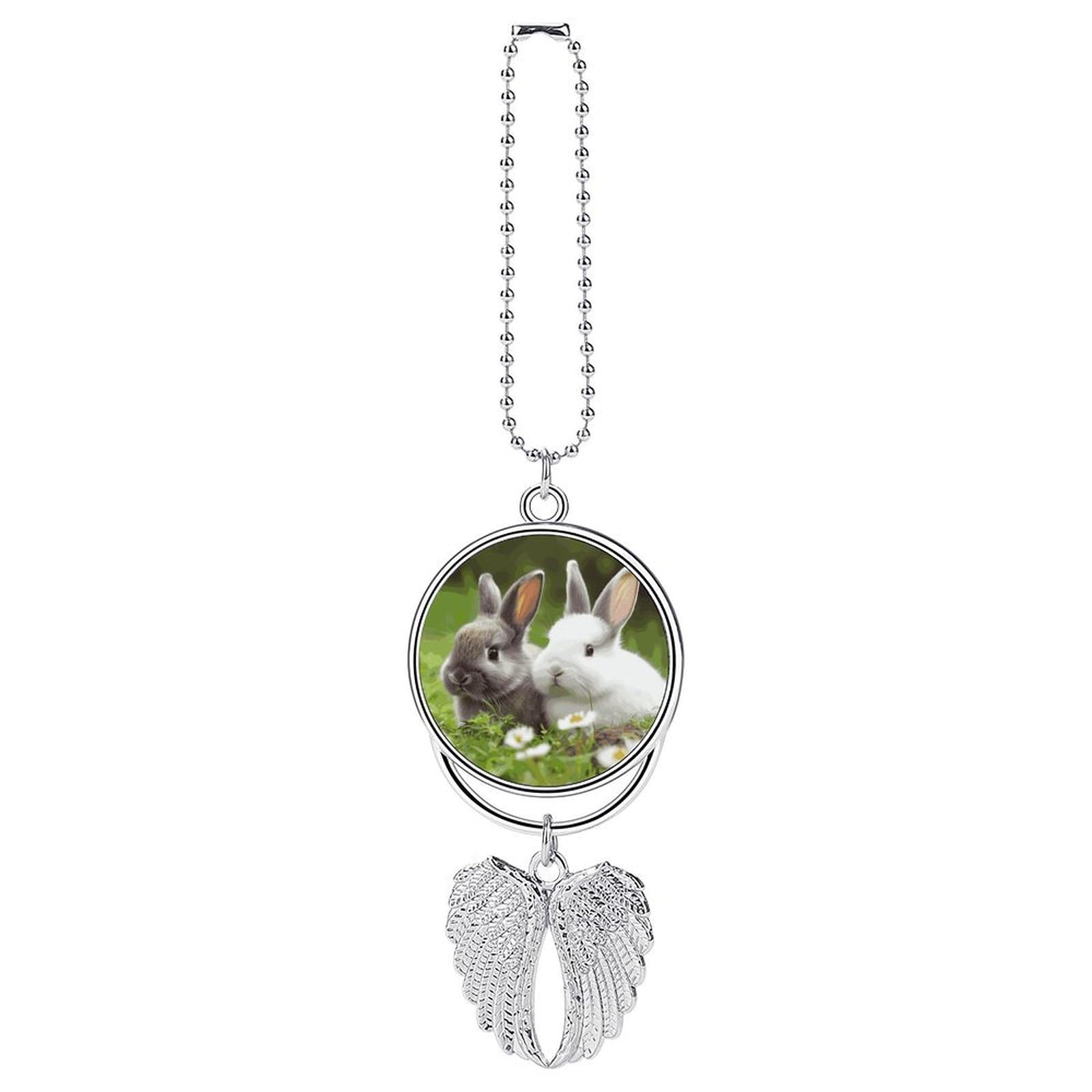 Two Little Cute Rabbits Car Charm Alloy Car Rear View Mirrors Hanging Ornaments Stylish Car Pendant Funny Auto Hanging Accessories Car Hanging Ornaments Gift for Women Men