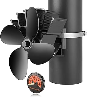 Etermeta Ventilador de estufa de 4 aspas, ventilador activado por calor, ventiladores grandes para estufa de leña con term...