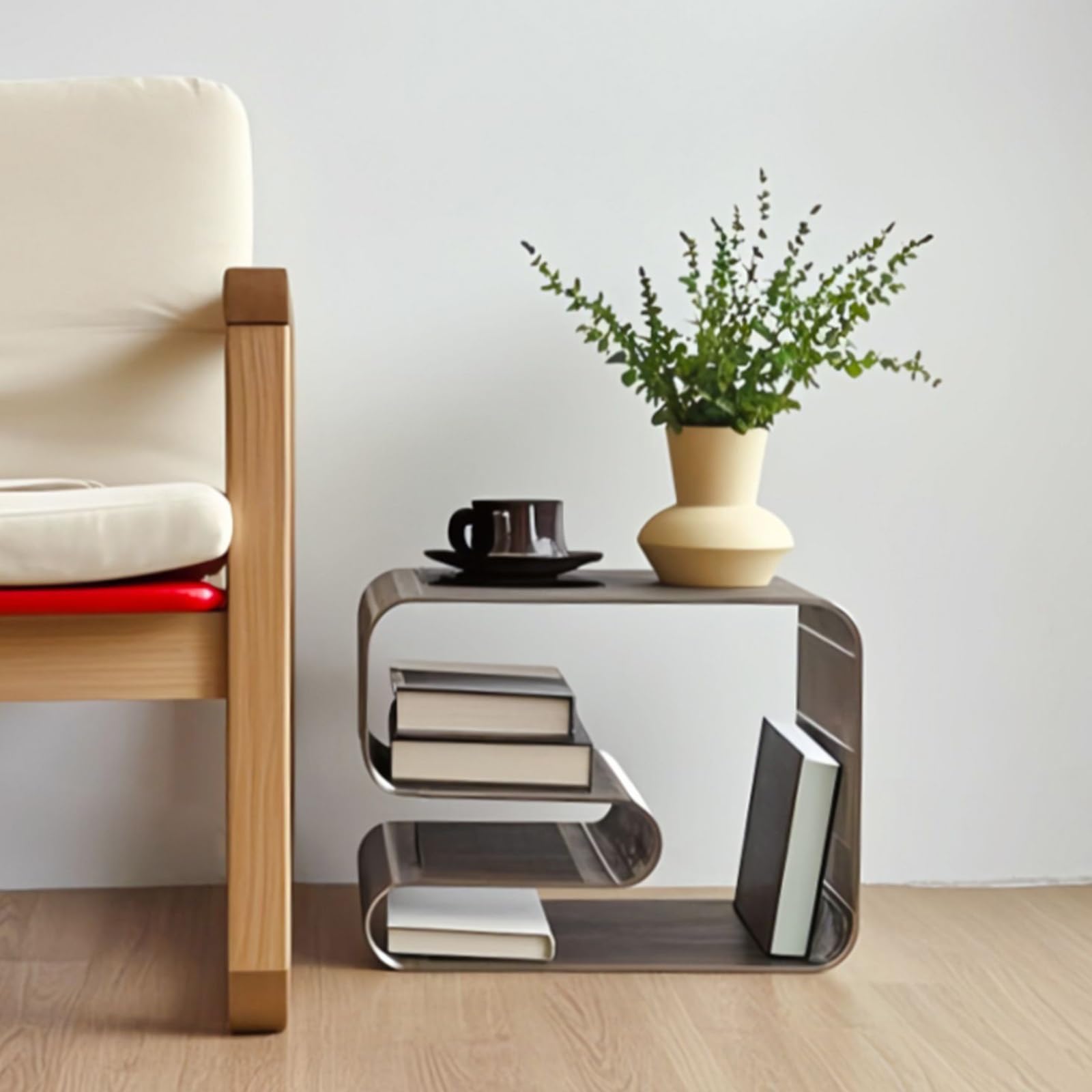 Beistelltisch aus Metall, Moderner Couchtisch, Schlichter Zeitungsständer, Kein Zusammenbau Erforderlich, for Wohnzimmer, Schlafzimmer(Silver)